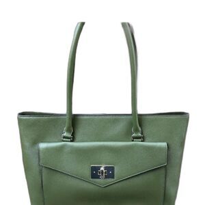 Kate Spade Halsey Olive Green Leather Tote Laptop Bag Classy Minimalist Career